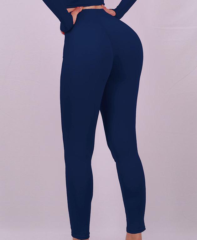 Women's High Waist Lift High Elastic Tight Yoga Pants - Navy Blue - leggins