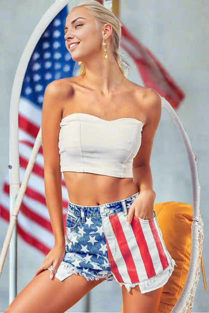 BiBi US Flag Theme Bleached Denim Shorts - - Women's Fashion - Women's Clothing - Bottoms - Leggings