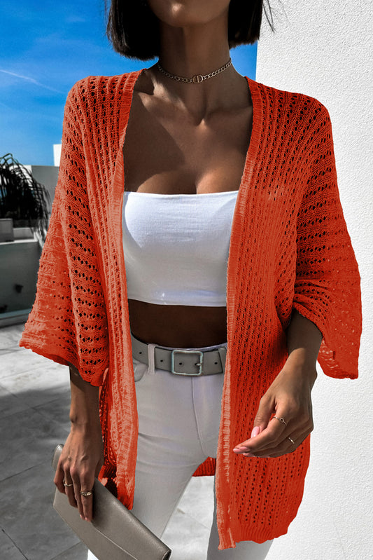 Women's Orange Hollow-out Bracelet Sleeve Knit Cardigan - Fit4Goals.com