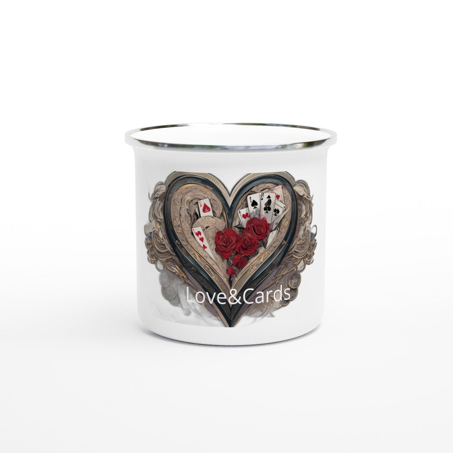 Love & Cards White 12oz Enamel Mug - - Print Material