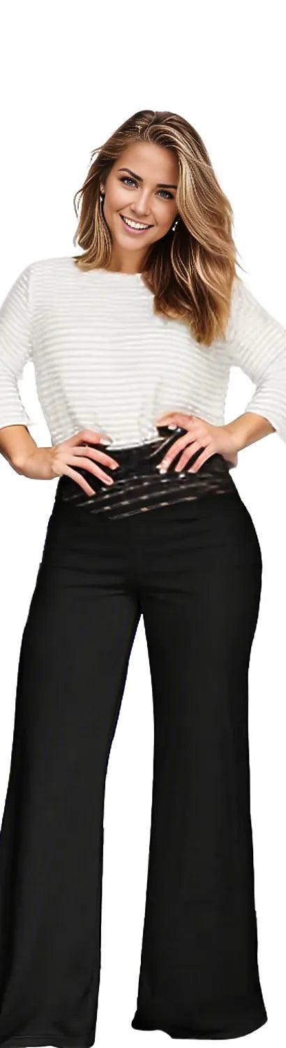 Plus Size V-Waistband Bootcut Pants - Black - Women's Fashion - Women's Clothing - Bottoms - Leggings