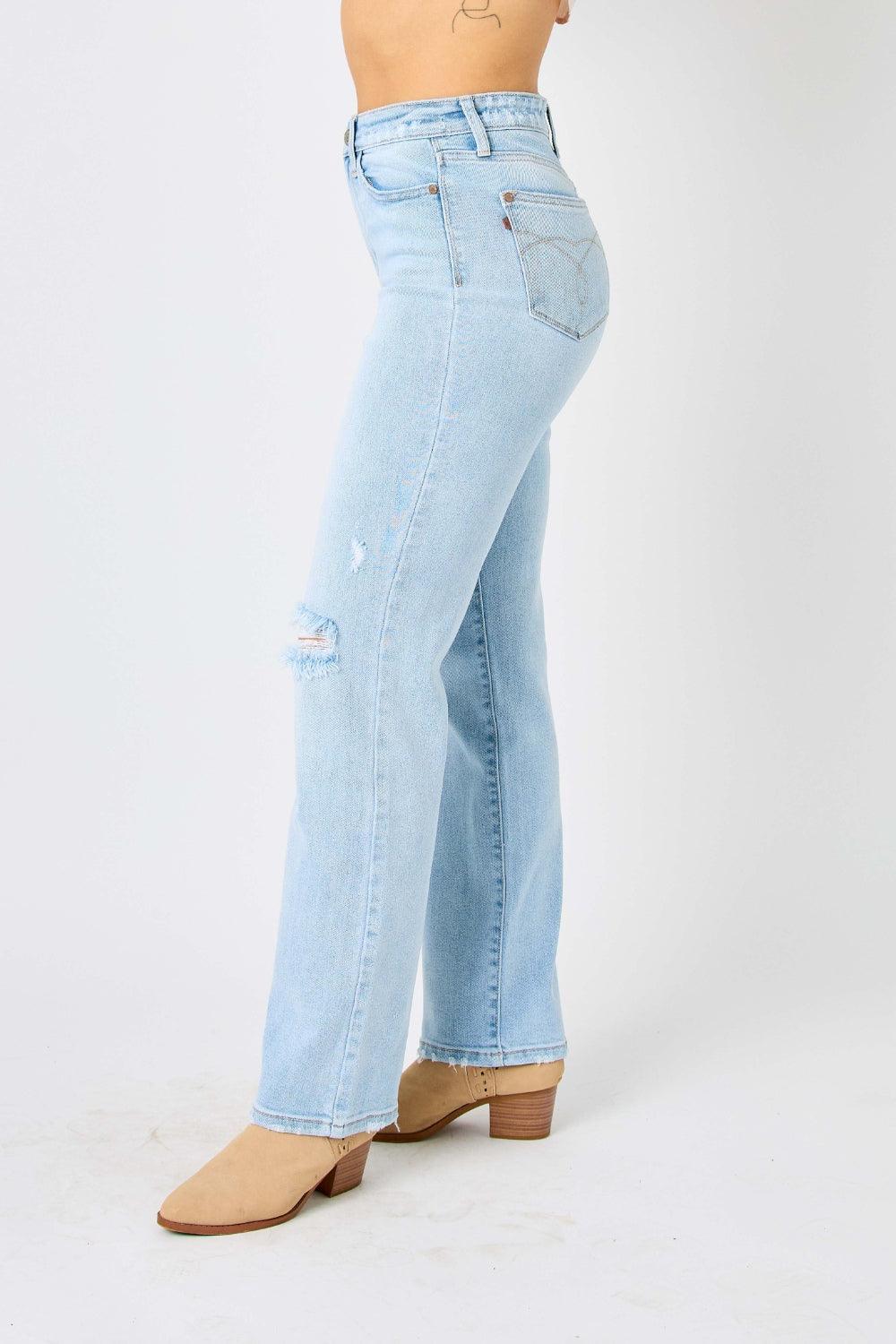 Judy Blue Full Size High Waist Distressed Straight Jeans - - Women's Fashion - Women's Clothing - Bottoms - Leggings