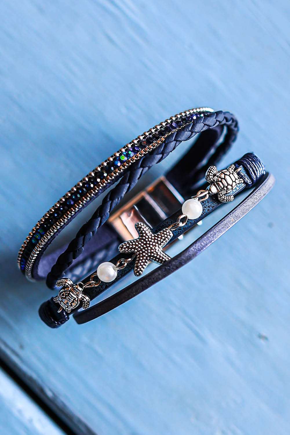 Unisex Blue Starfish Turtle Magnet Buckle Bracelet - Fit4Goals.com