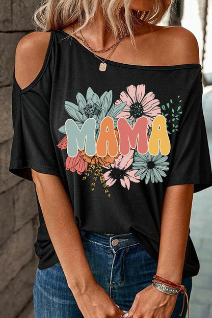 MAMA One Shoulder Half Sleeve T-Shirt - - Women's Fashion - Women's Clothing - Tops & Tees - Tank Tops