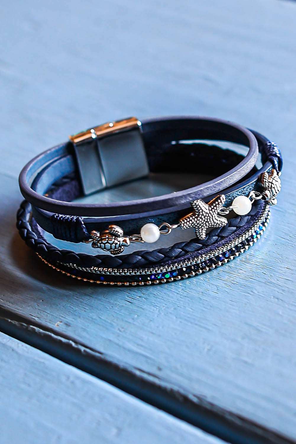 Unisex Blue Starfish Turtle Magnet Buckle Bracelet - Fit4Goals.com