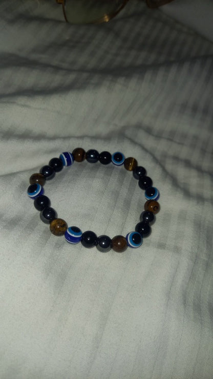 OAIITE Charm Bracelet: Turkish Evil Eye, Tiger Eye & Hematite Healing Jewelry