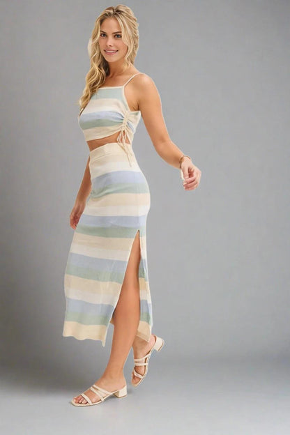 MABLE Striped Knit Cami and Midi Skirt Set - - women dress