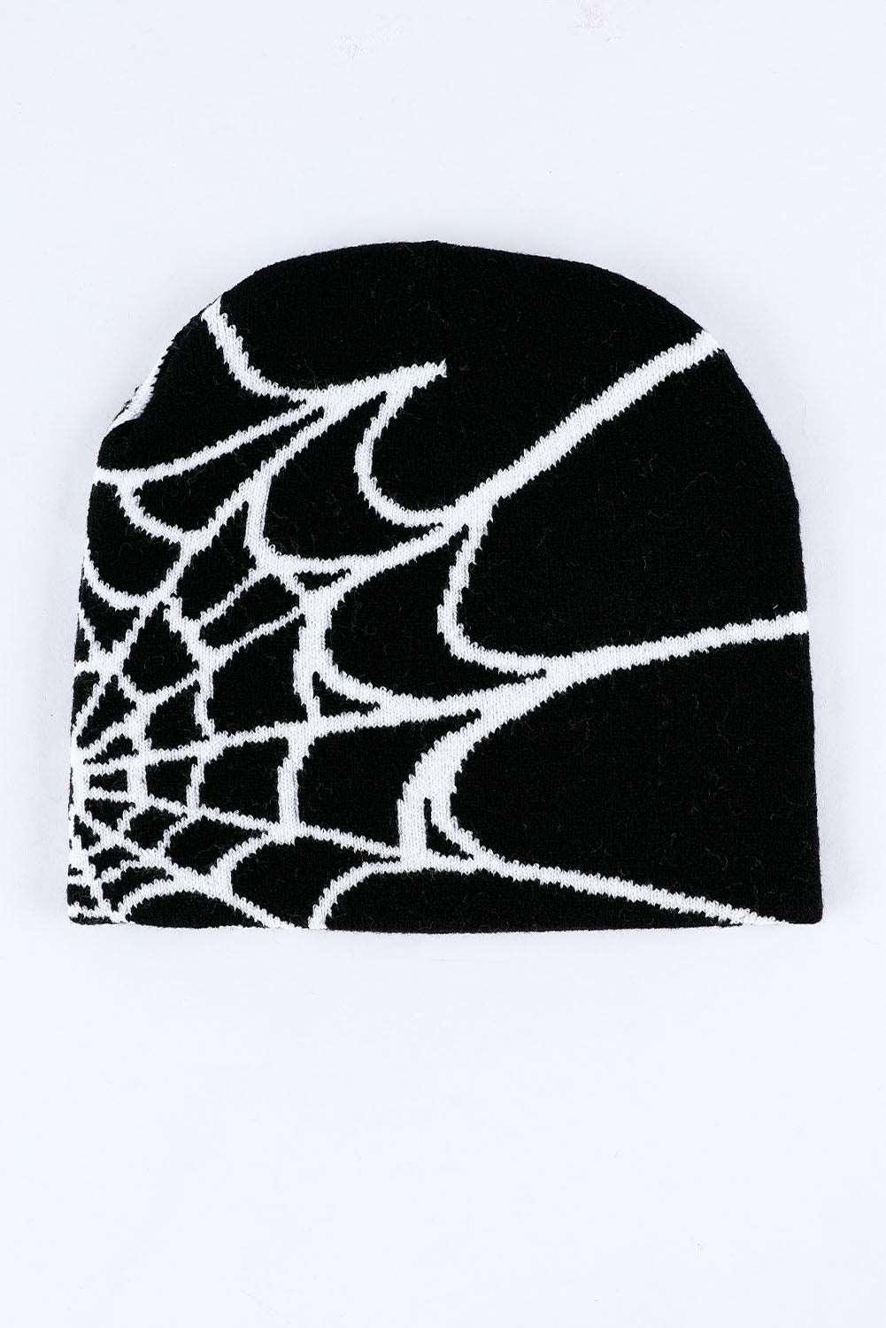 Women's Black Halloween Cobweb Pattern Woolen Hat - - Hats