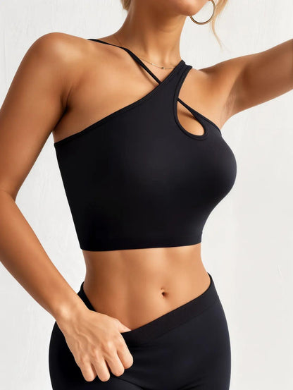 Crisscross Cutout Crop Active Tank - Stylish & Functional - - Activewear