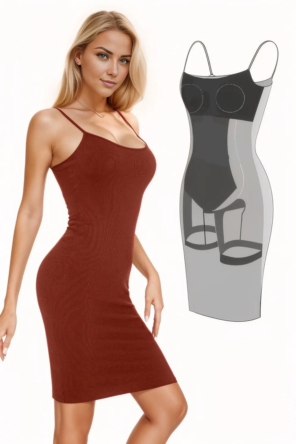 Scoop Neck Sleeveless Dress with Built-In Shapewear - Full Size Range - - women's Slim Dress