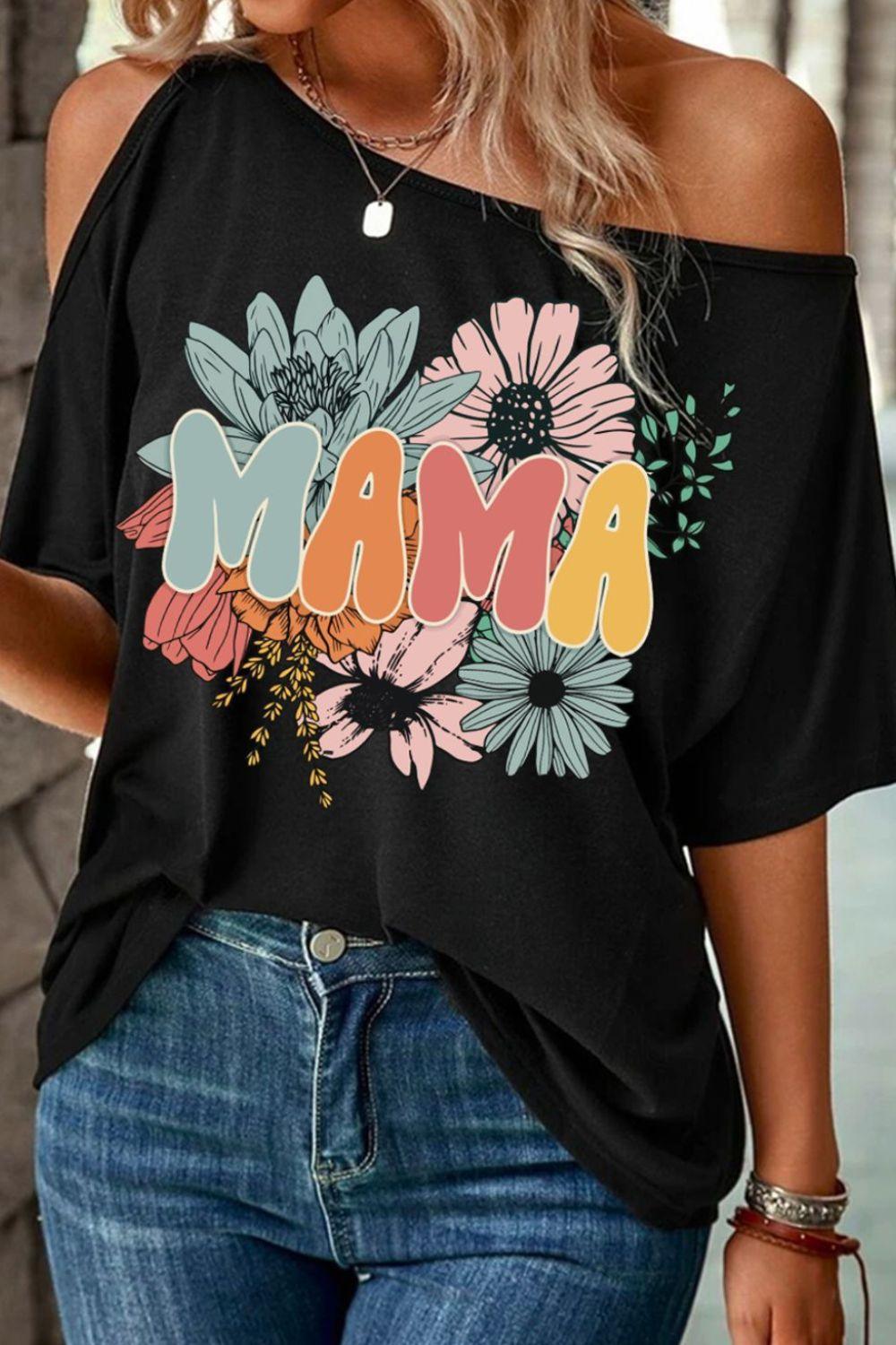 MAMA One Shoulder Half Sleeve T-Shirt - - Women's Fashion - Women's Clothing - Tops & Tees - Tank Tops