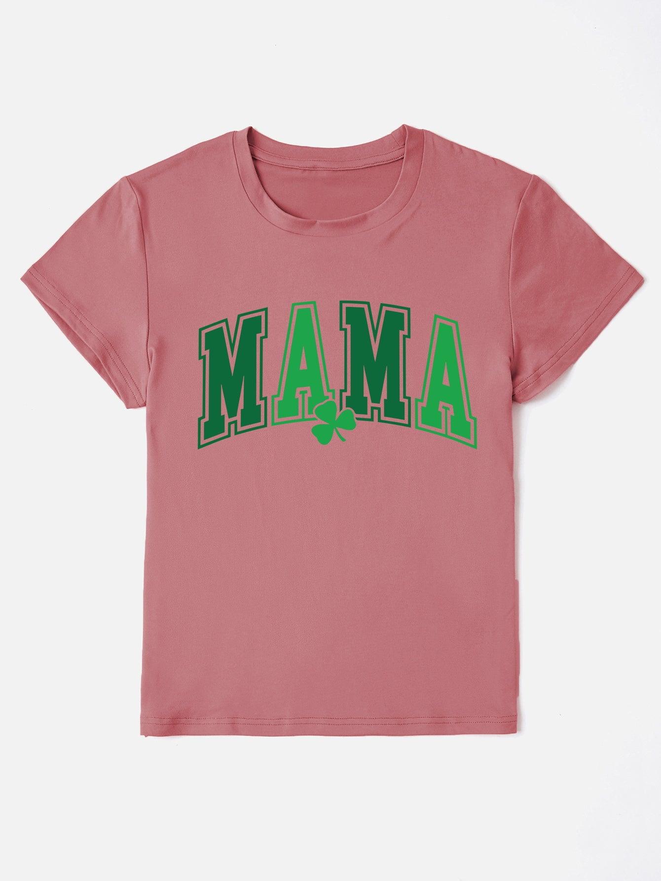 MAMA Round Neck Short Sleeve T-Shirt - - Women's T-Shirt