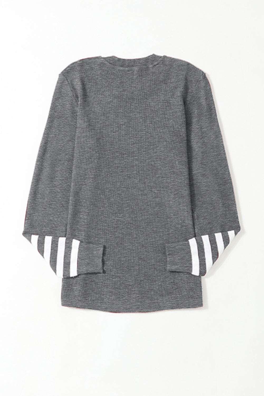 Women's Black Casual Crew Neck Striped Sleeve Knit Sweater - - Sweaters