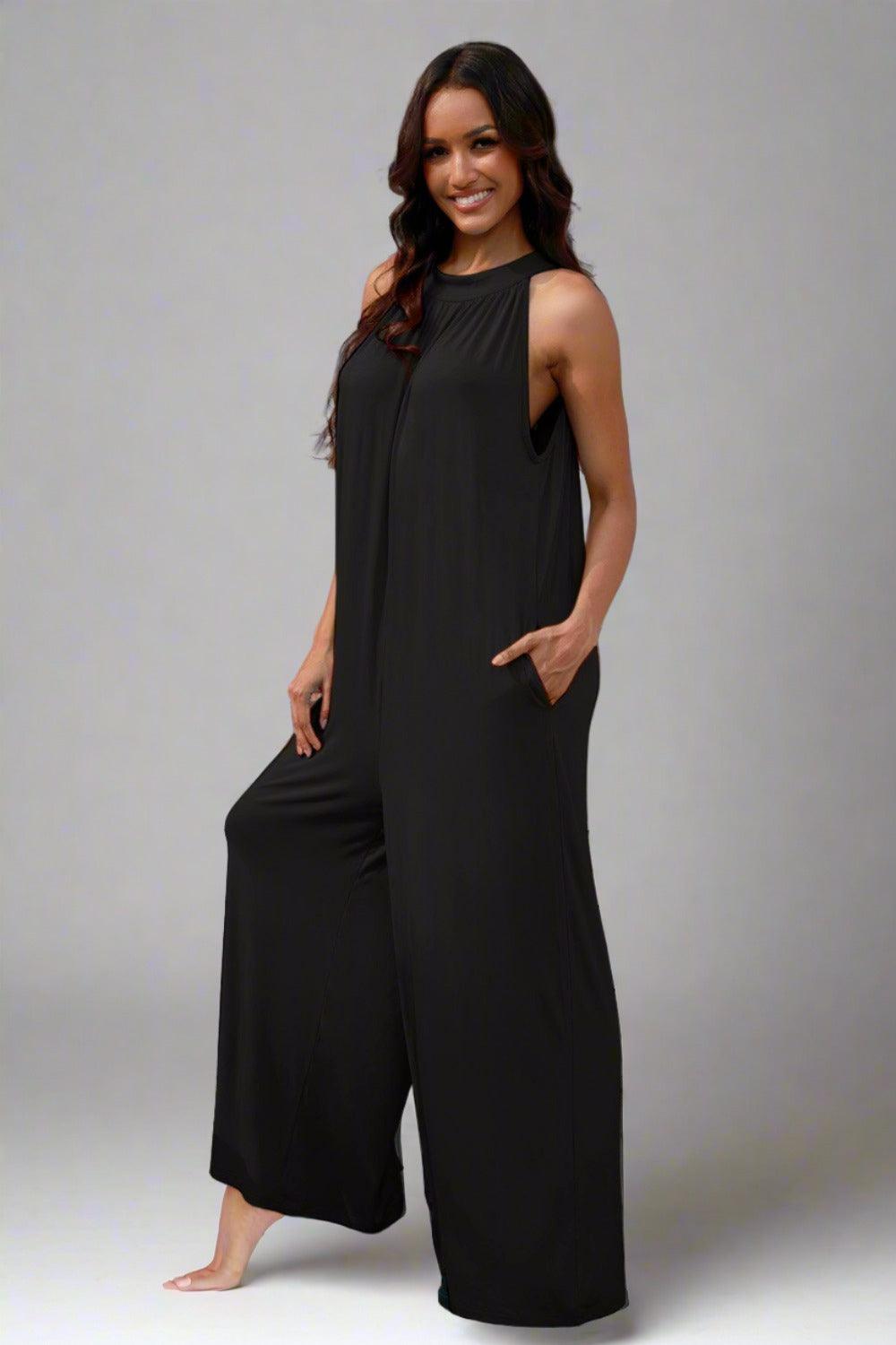 Double Take Full Size Tie Back Cutout Sleeveless Jumpsuit ! - - Women's Fashion - Women's Clothing - Suits & Sets - Women's Sets