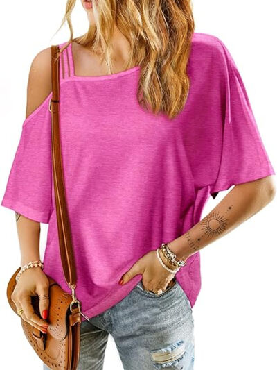 Asymmetrical Neck Half Sleeve T-Shirt - -