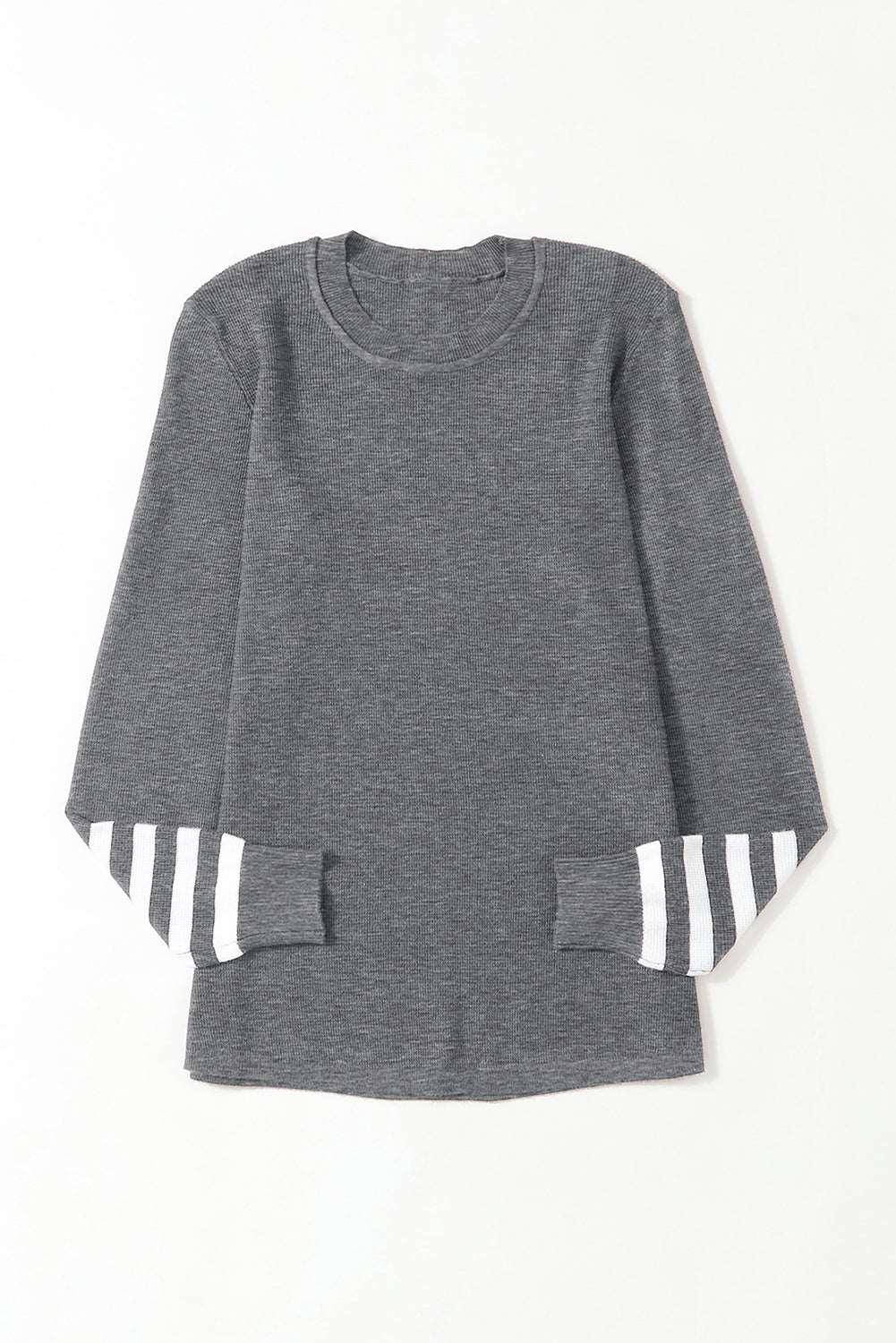 Women's Black Casual Crew Neck Striped Sleeve Knit Sweater - - Sweaters