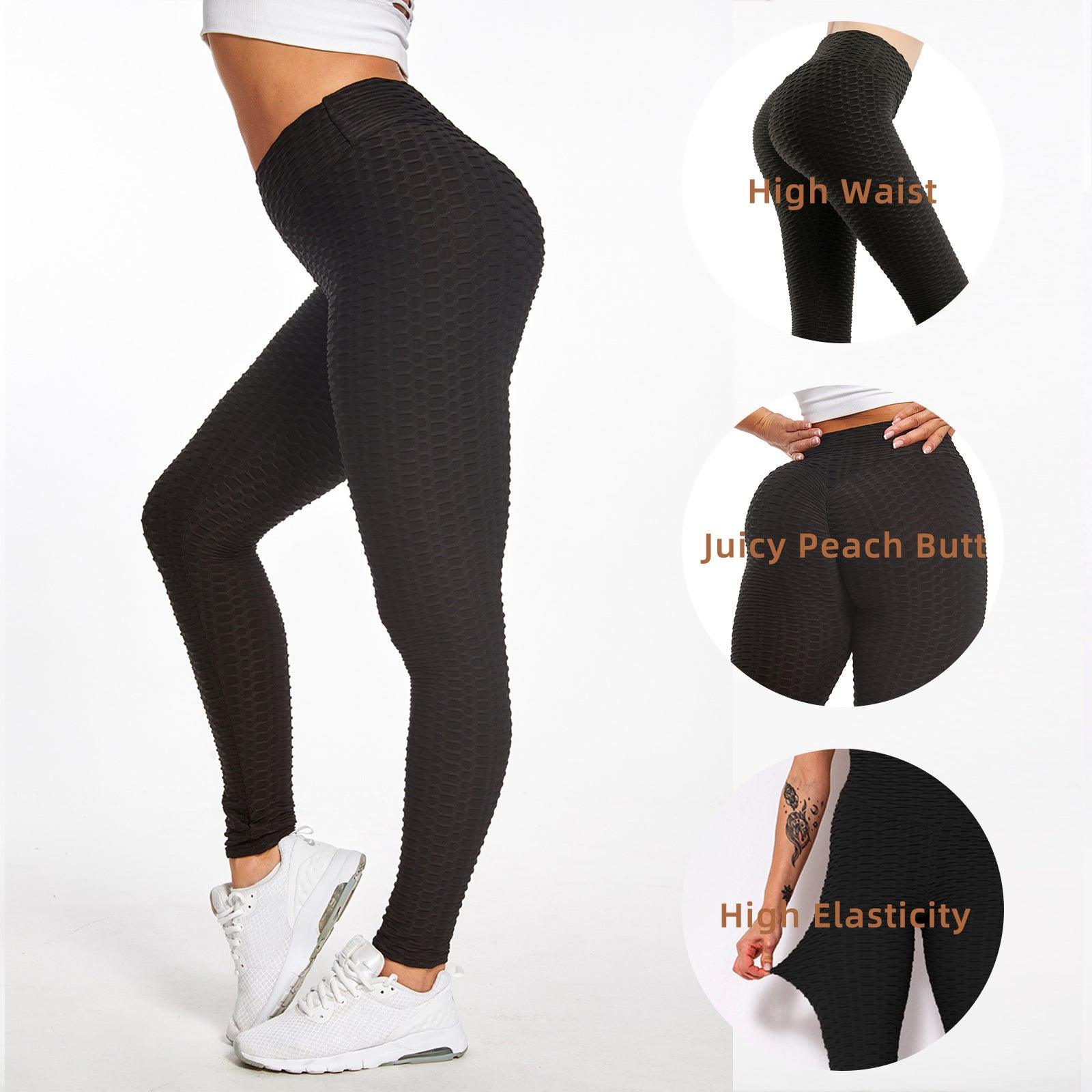 Women TIK Tok Leggings Bubble Textured Leggings Butt Lifting Yoga Pants Black Amazon Banned - - leggins