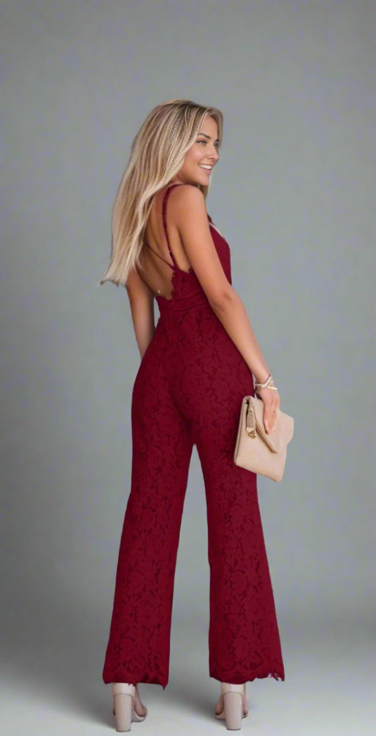 Lace V-Neck Spaghetti Strap Jumpsuit