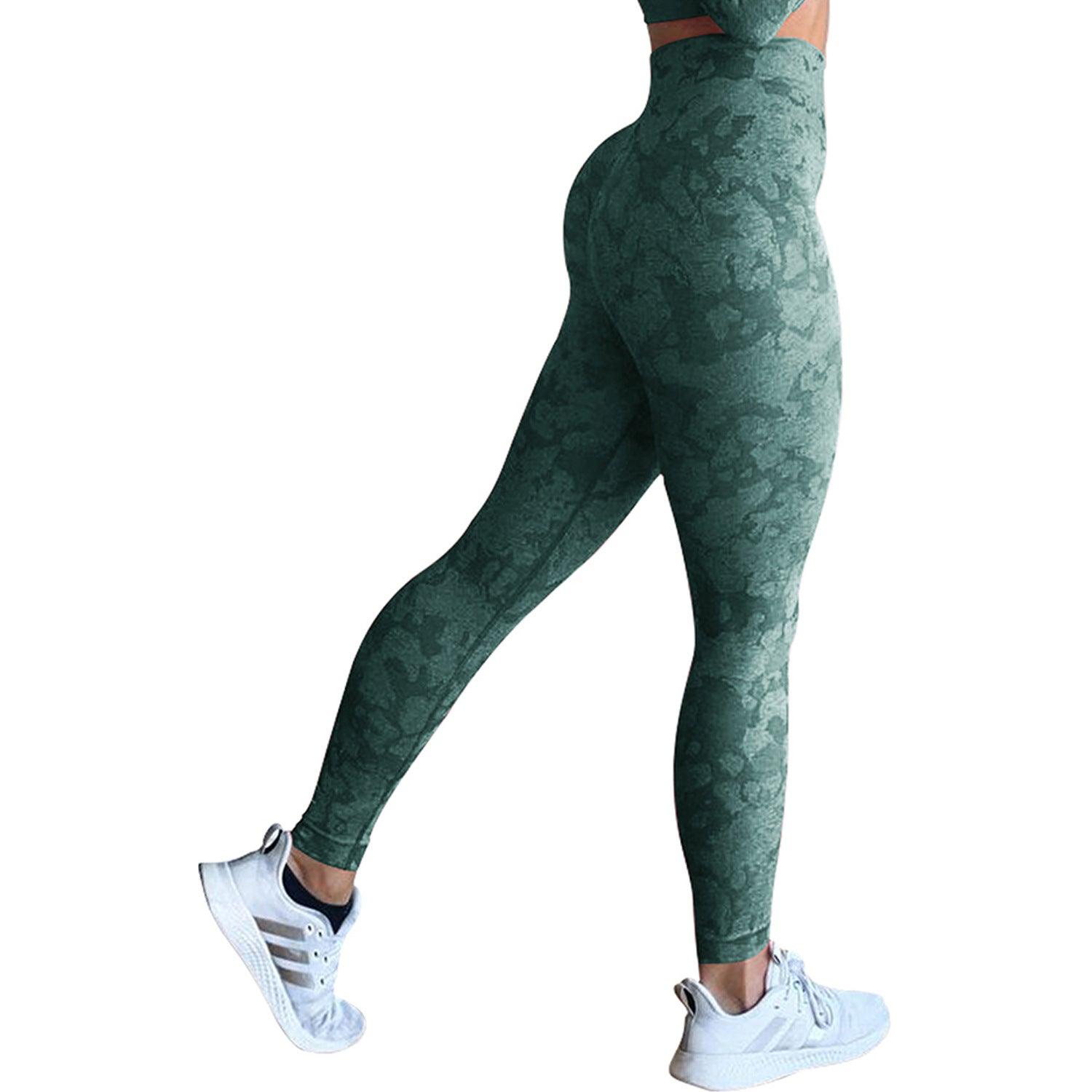 Women's Push-Up Booty Leggings - Gym & Yoga Pants - Dark green camo - leggins