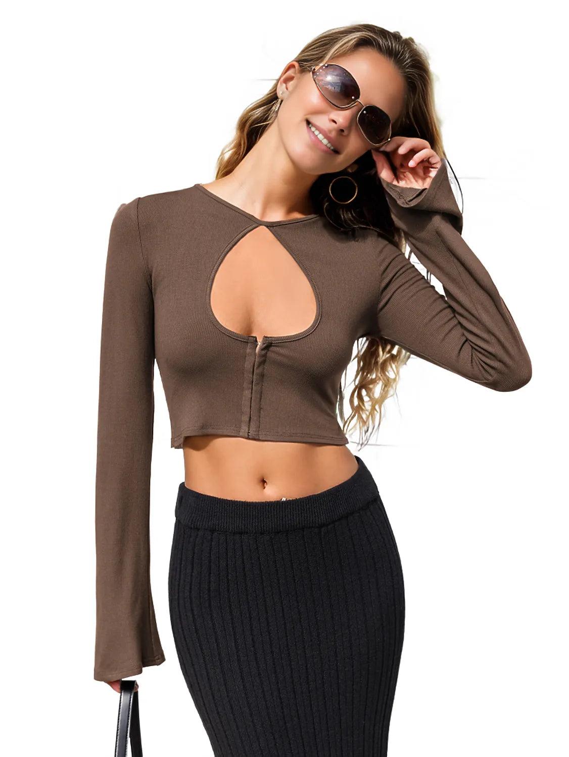 Lone Sleeve Cutout Zip Up Crop Top - - Women's Fashion - Women's Clothing - Tops & Tees - Tank Tops