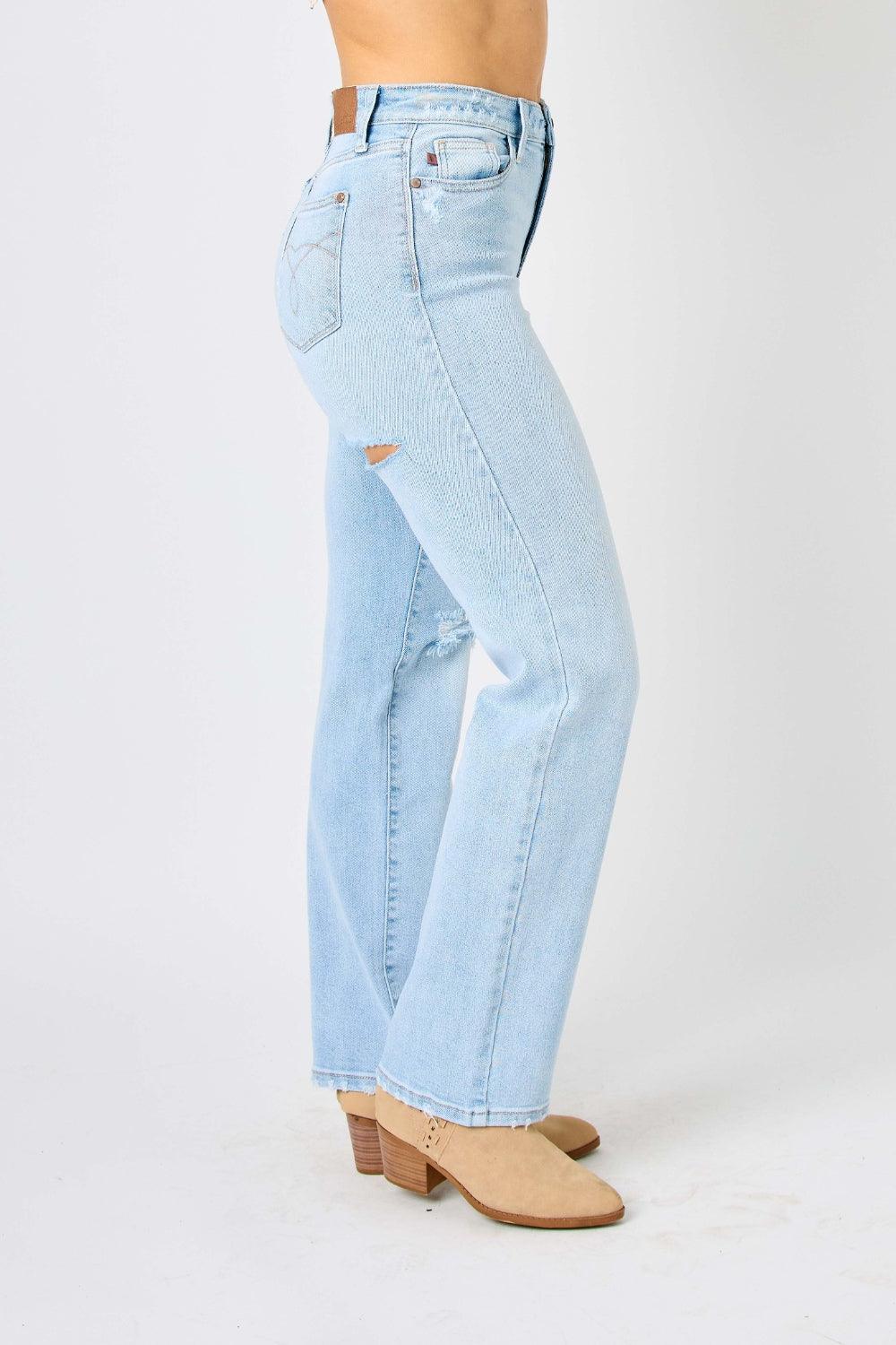 Judy Blue Full Size High Waist Distressed Straight Jeans - - Women's Fashion - Women's Clothing - Bottoms - Leggings