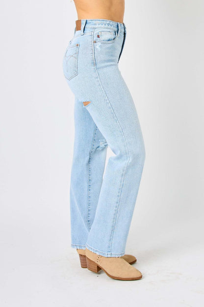 Judy Blue Full Size High Waist Distressed Straight Jeans - - Women's Fashion - Women's Clothing - Bottoms - Leggings