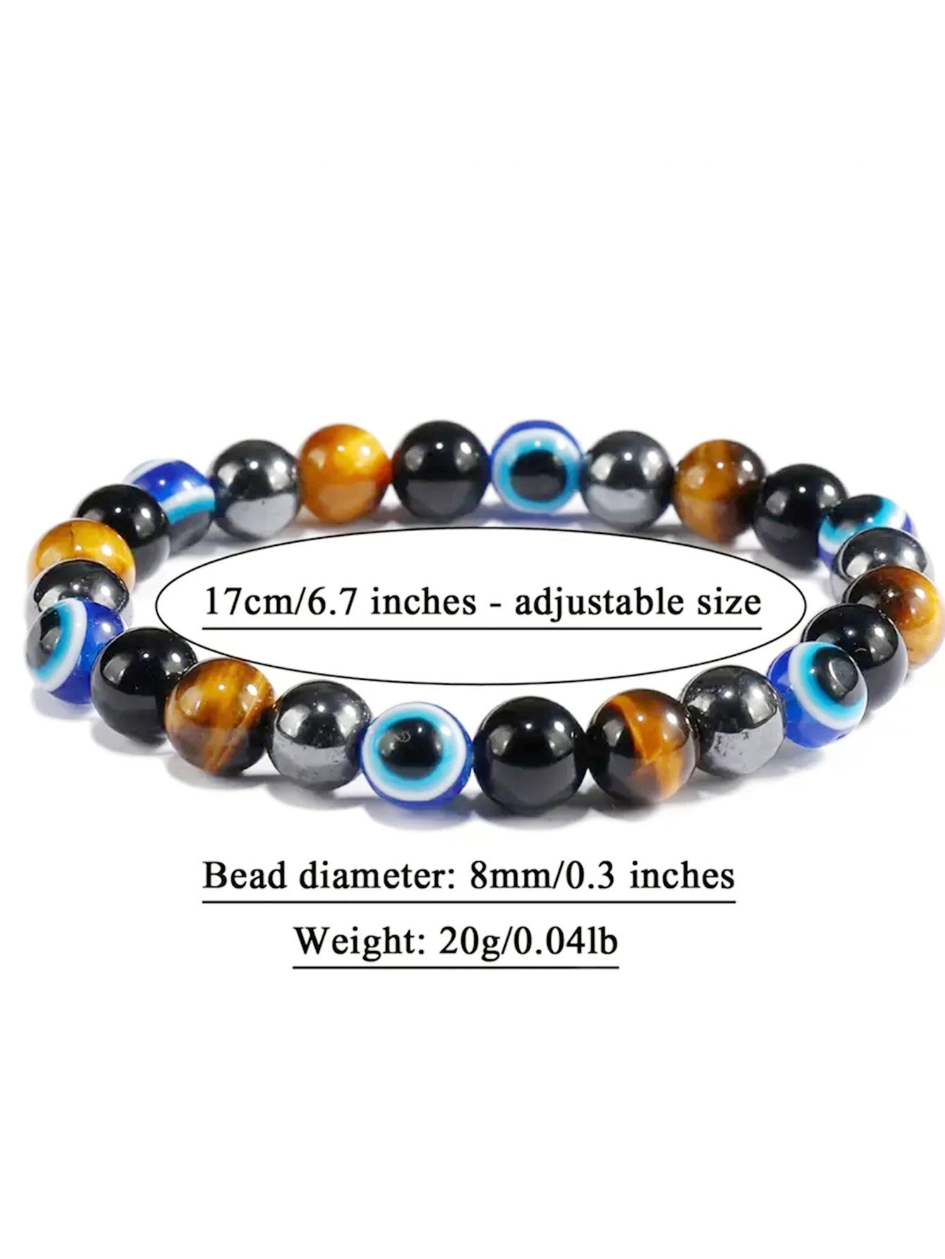 OAIITE Charm Bracelet: Turkish Evil Eye, Tiger Eye & Hematite Healing Jewelry