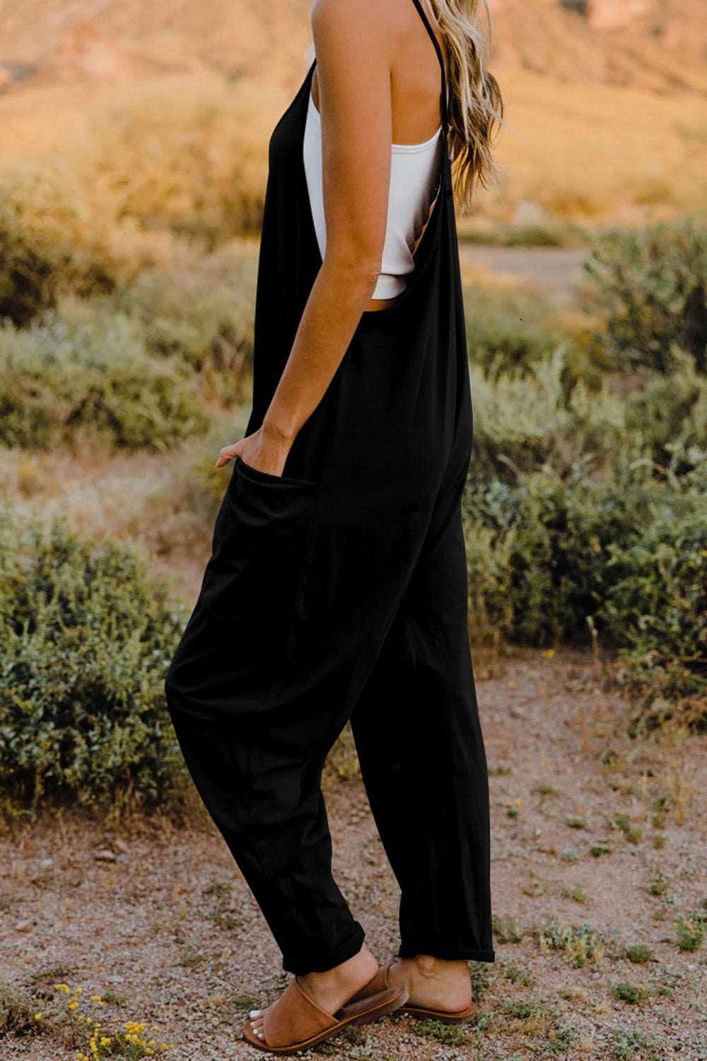 Double Take Full Size V-Neck Sleeveless Jumpsuit with Pockets - - Women's Fashion - Women's Clothing - Suits & Sets - Women's Sets