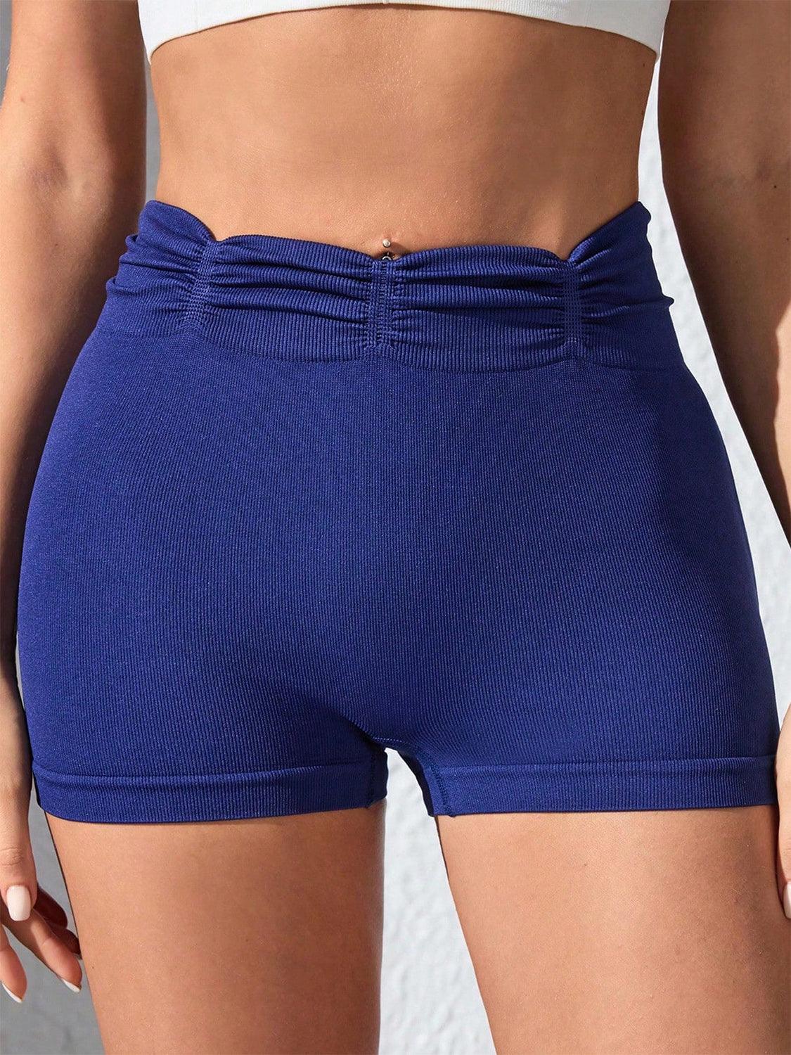 Ruched High Waist Active Shorts - - LEGGINGS