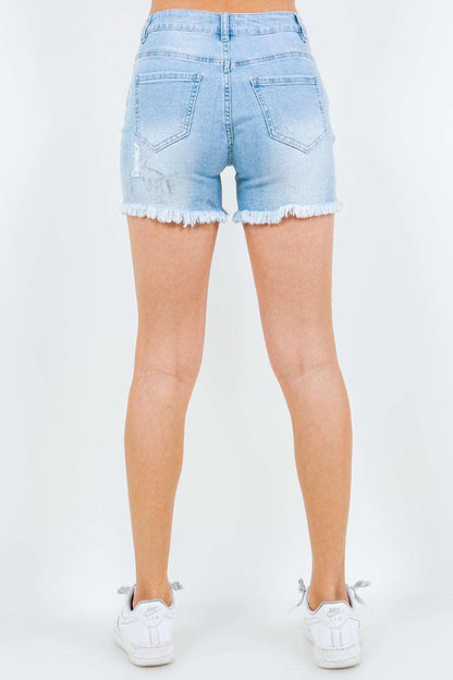 American Bazi High Waist Distressed Frayed Denim Shorts - - Women's Fashion - Women's Clothing - Bottoms - Leggings