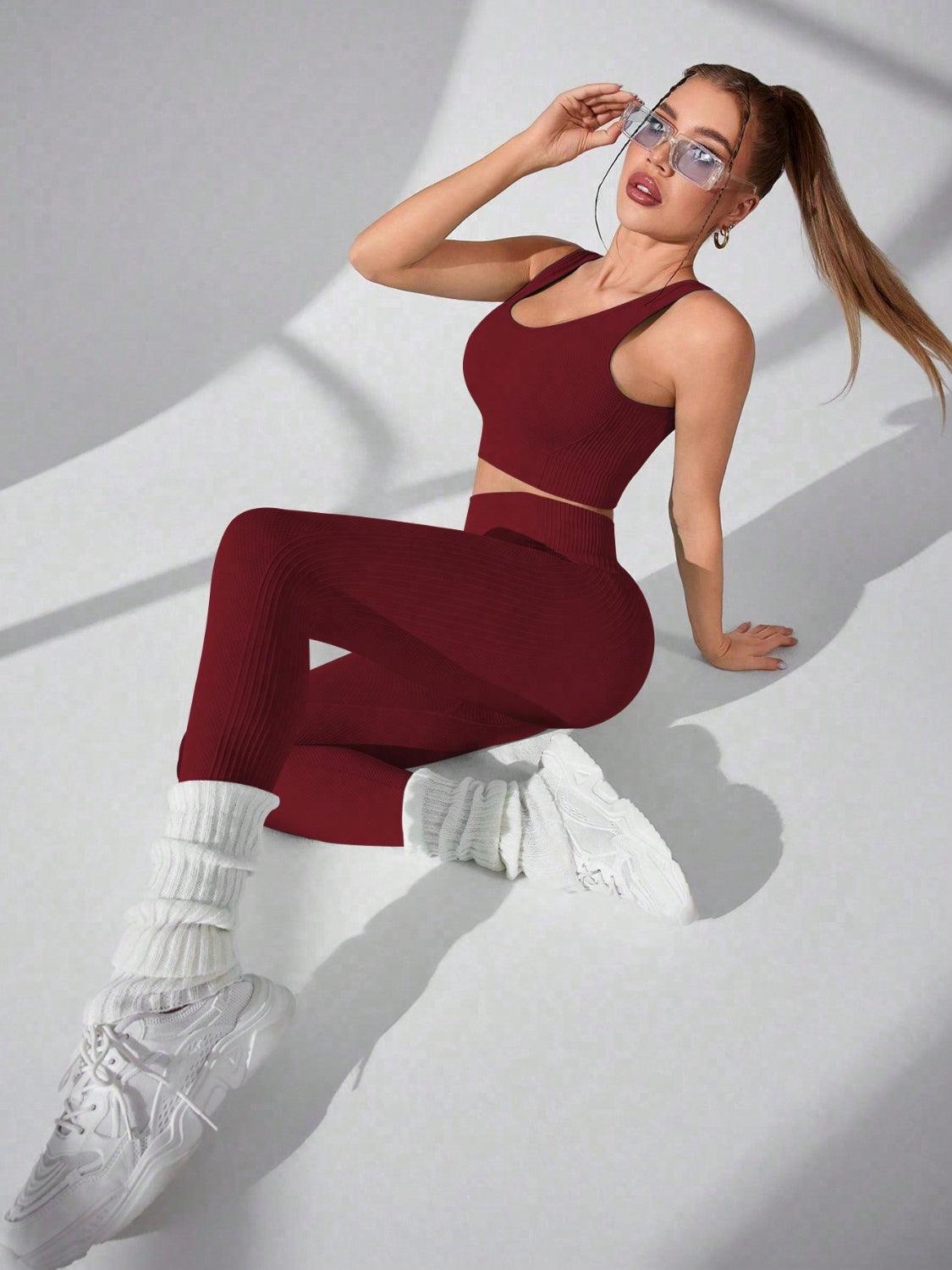 Scoop Neck Wide Strap Top and Pants Active Set - - LEGGINGS