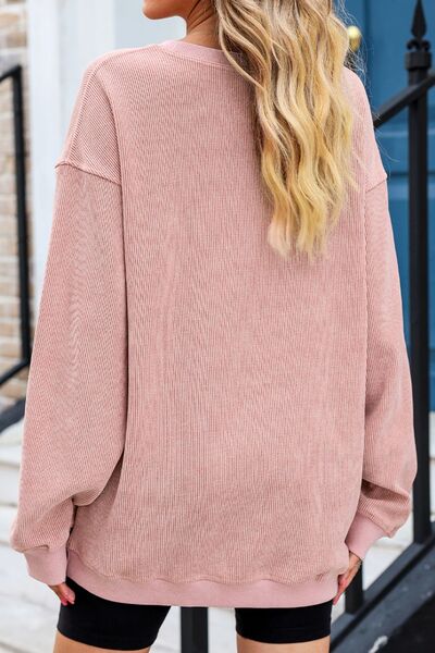 Heart Round Neck Dropped Shoulder Sweatshirt - -