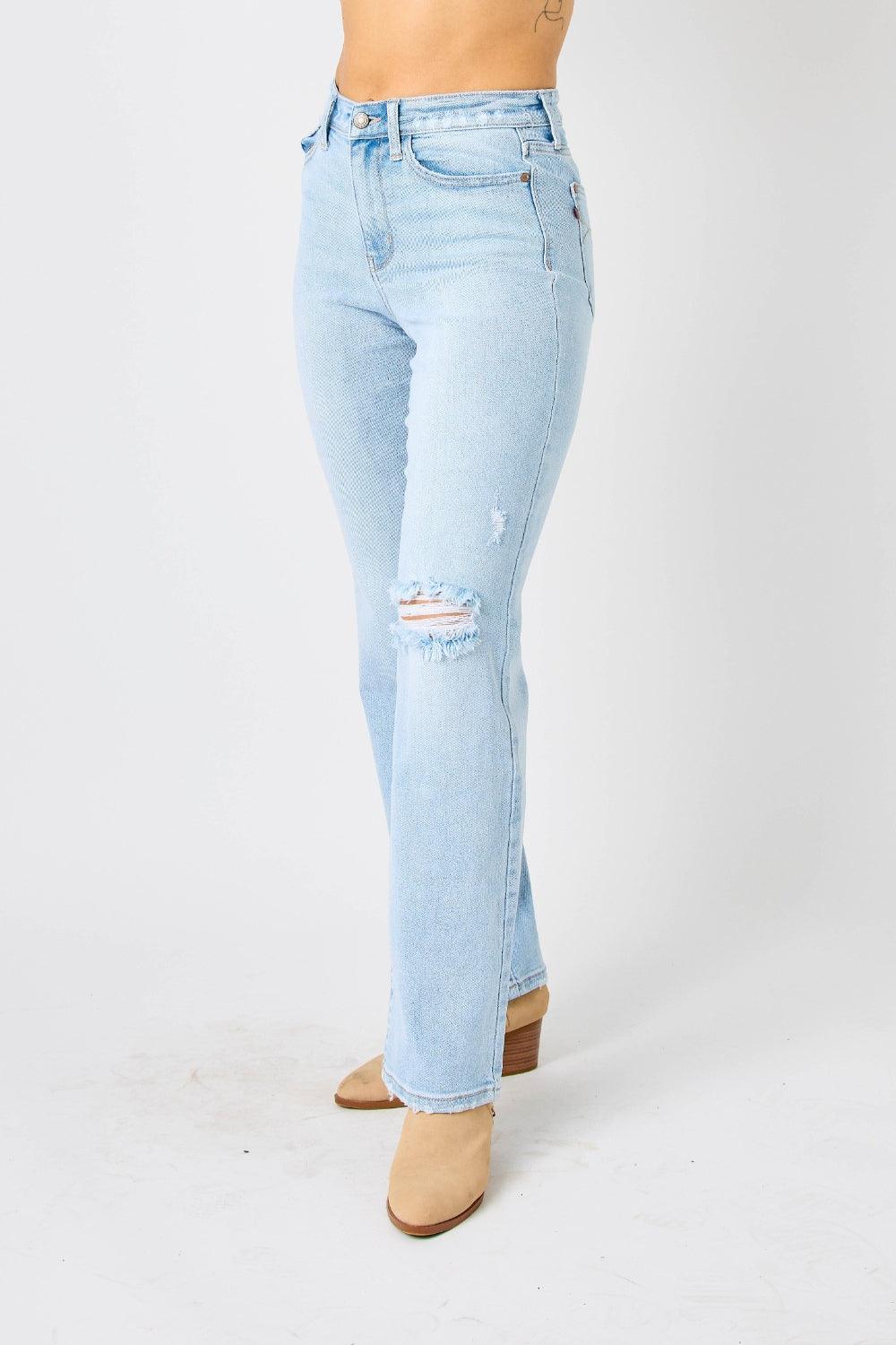 Judy Blue Full Size High Waist Distressed Straight Jeans - - Women's Fashion - Women's Clothing - Bottoms - Leggings