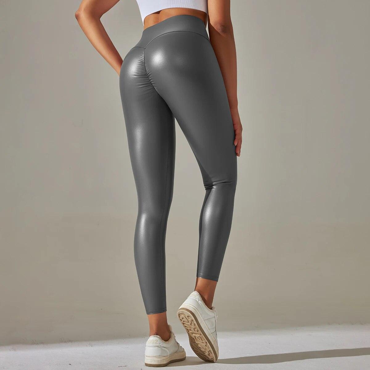 Sexy PU Leather Leggings Women Casual Pants Dance Leggings High Waist Yoga Pants Hips Push Up Gym Leggings Female Sports Pants - - women's bottom