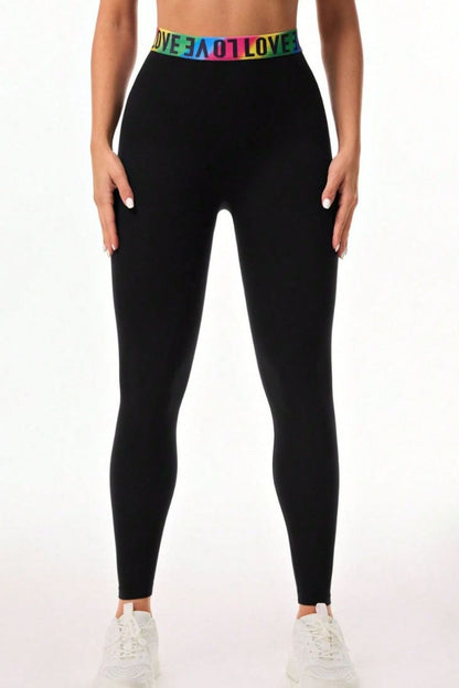 Letter Printed High Waist Active Leggings