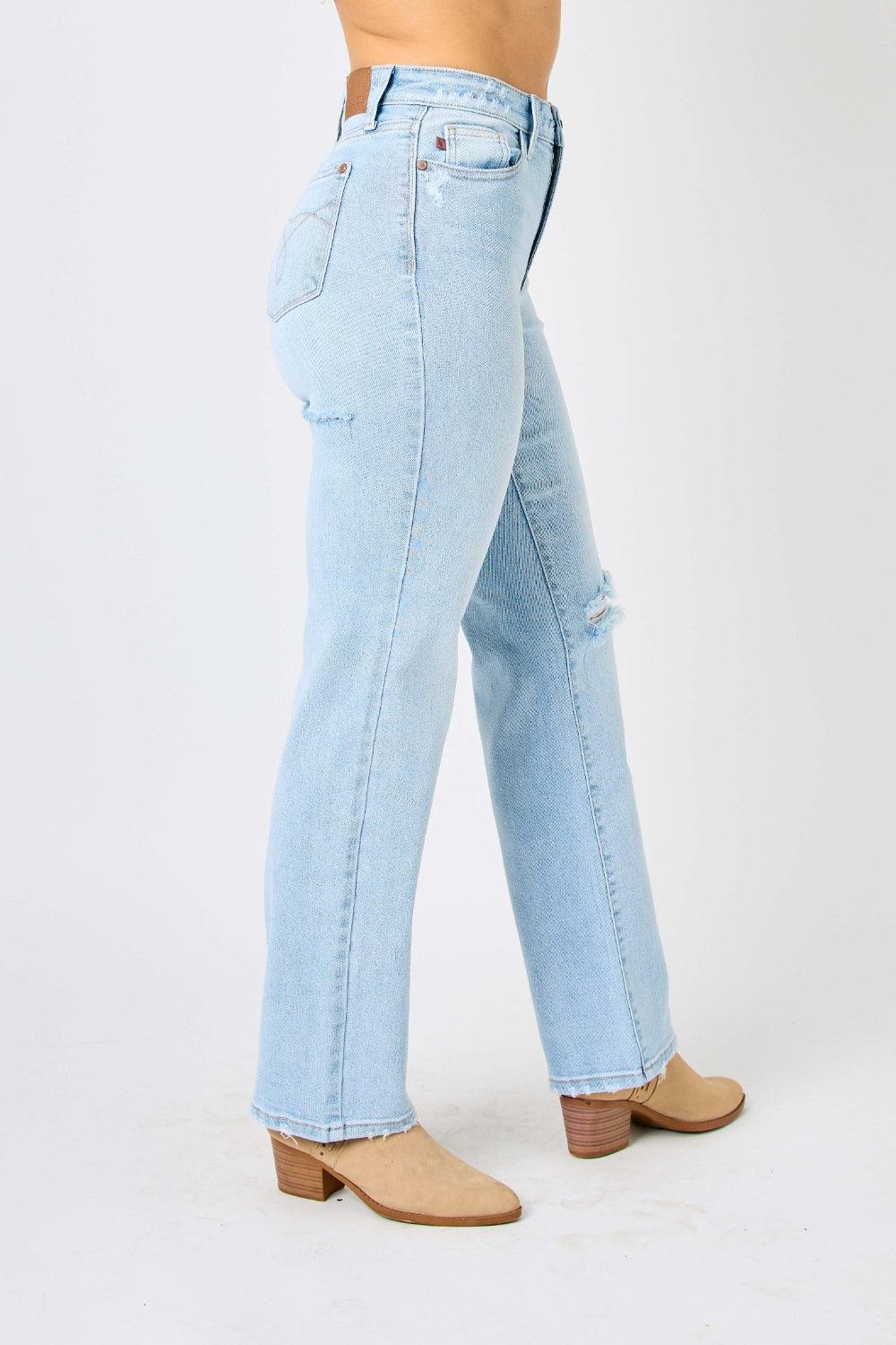 Judy Blue Full Size High Waist Distressed Straight Jeans - - Women's Fashion - Women's Clothing - Bottoms - Leggings