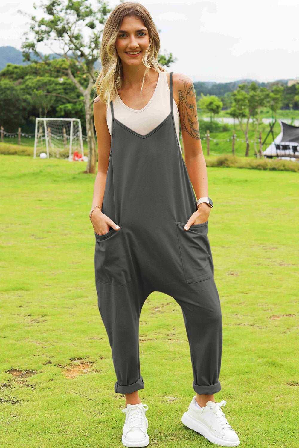 Double Take Full Size Sleeveless V-Neck Pocketed Jumpsuit ! - - Women's Fashion - Women's Clothing - Bottoms - Leggings