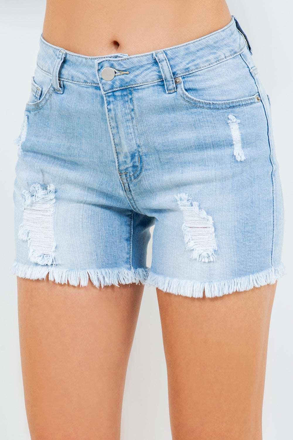 American Bazi High Waist Distressed Frayed Denim Shorts - - Women's Fashion - Women's Clothing - Bottoms - Leggings