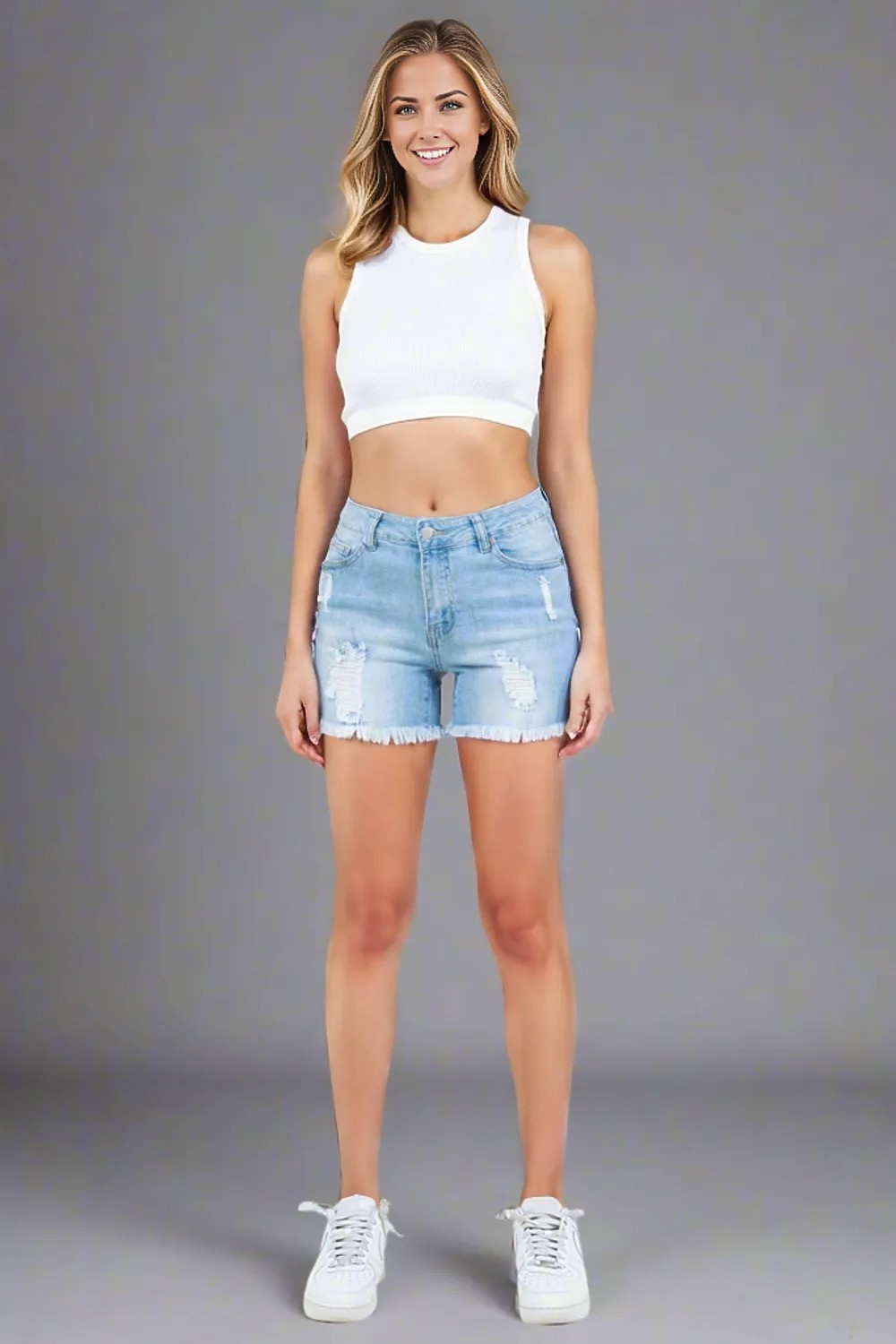 American Bazi High Waist Distressed Frayed Denim Shorts