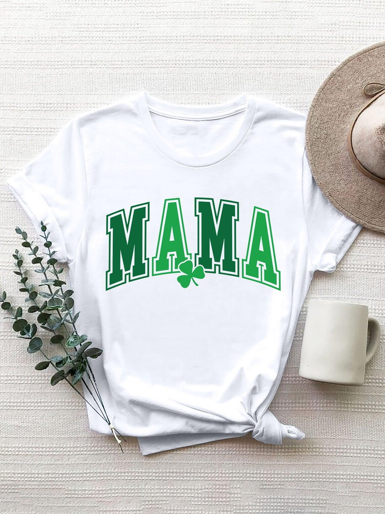 MAMA Round Neck Short Sleeve T-Shirt - White - Women's T-Shirt