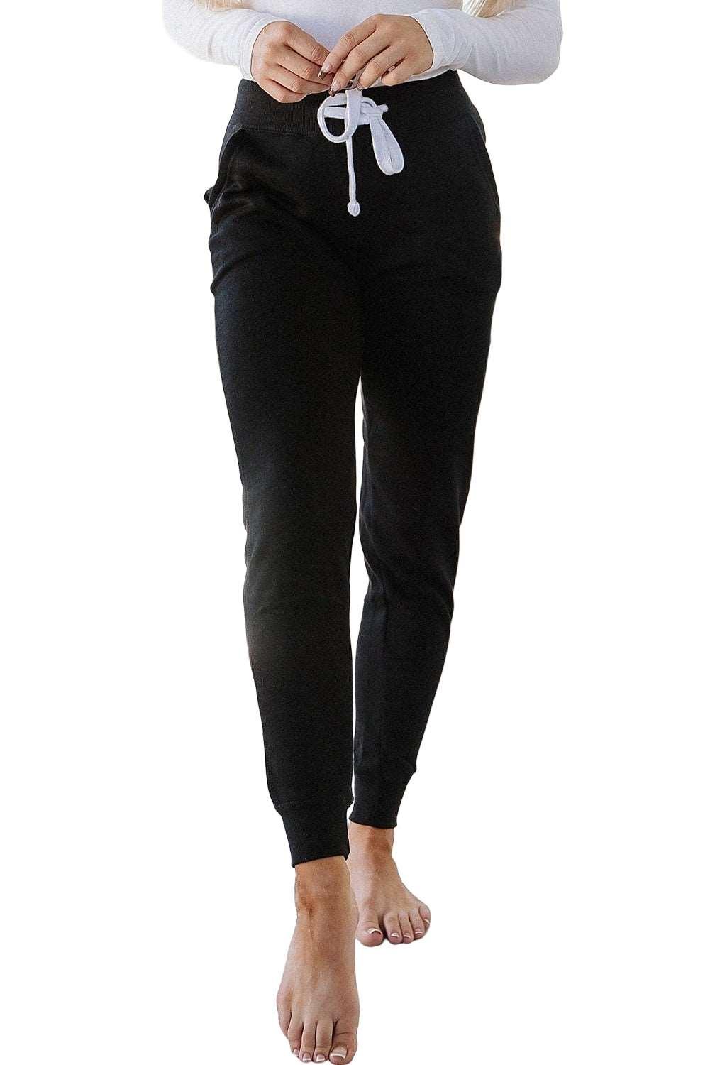 Women's Black Casual Drawstring Drop Waist Pocketed Joggers - - Pants