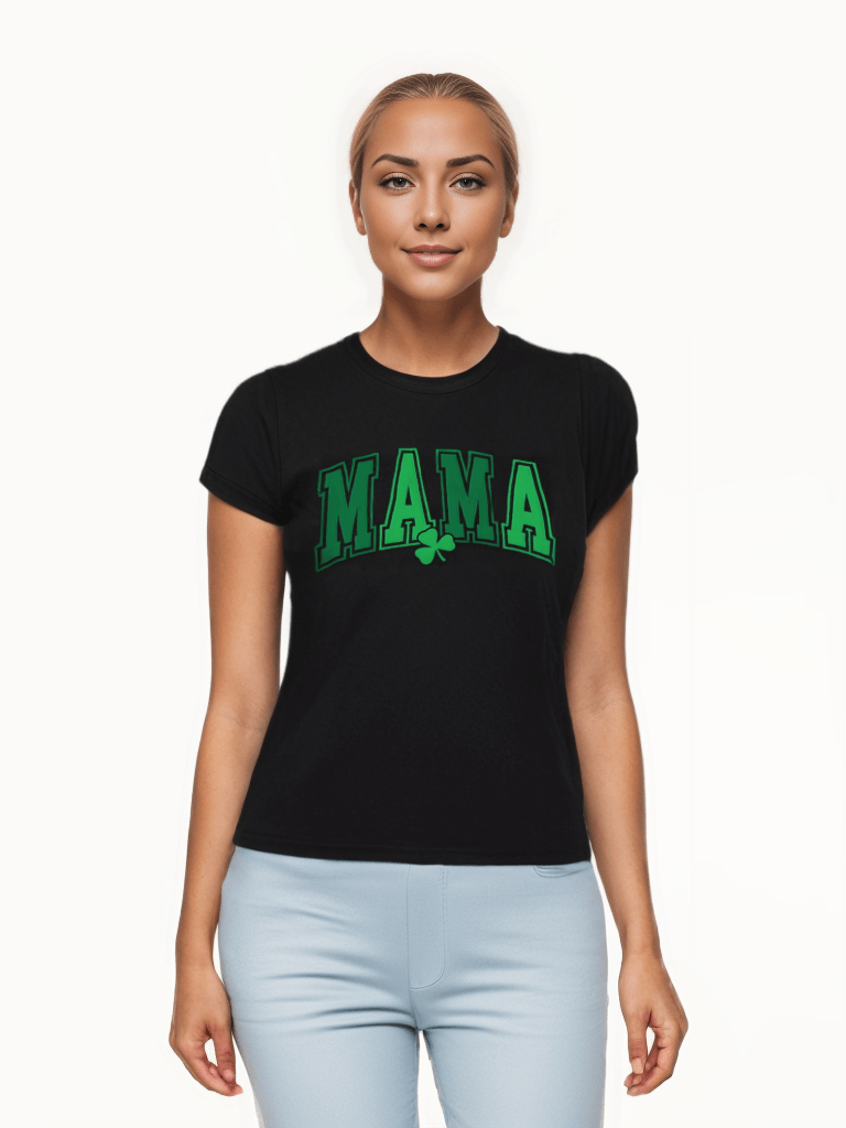 MAMA Round Neck Short Sleeve T-Shirt - Black - Women's T-Shirt