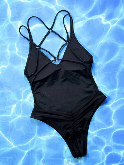 Crisscross V-Neck Sleeveless One-Piece Swimwear - Fit4Goals.com