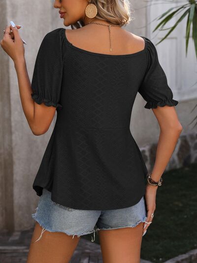 Ruched V-Neck Short Sleeve Blouse - - Women's Clothing > Blouses & Shirts