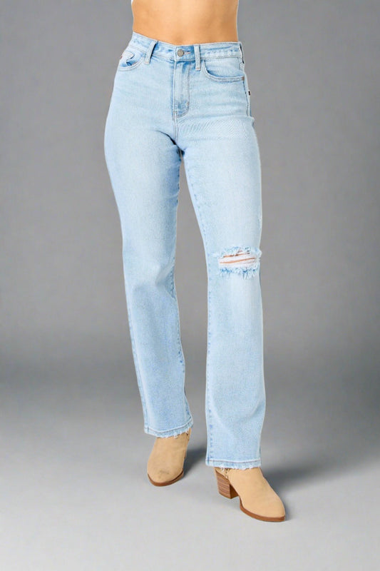 Judy Blue Full Size High Waist Distressed Straight Jeans