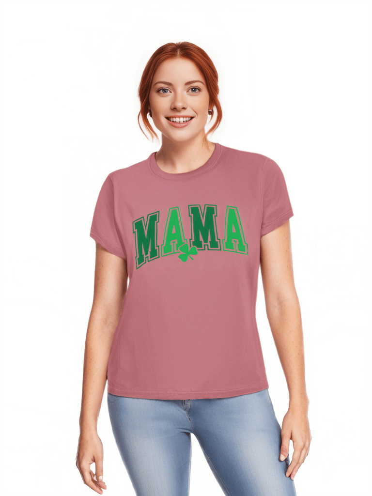 MAMA Round Neck Short Sleeve T-Shirt - Light Mauve - Women's T-Shirt