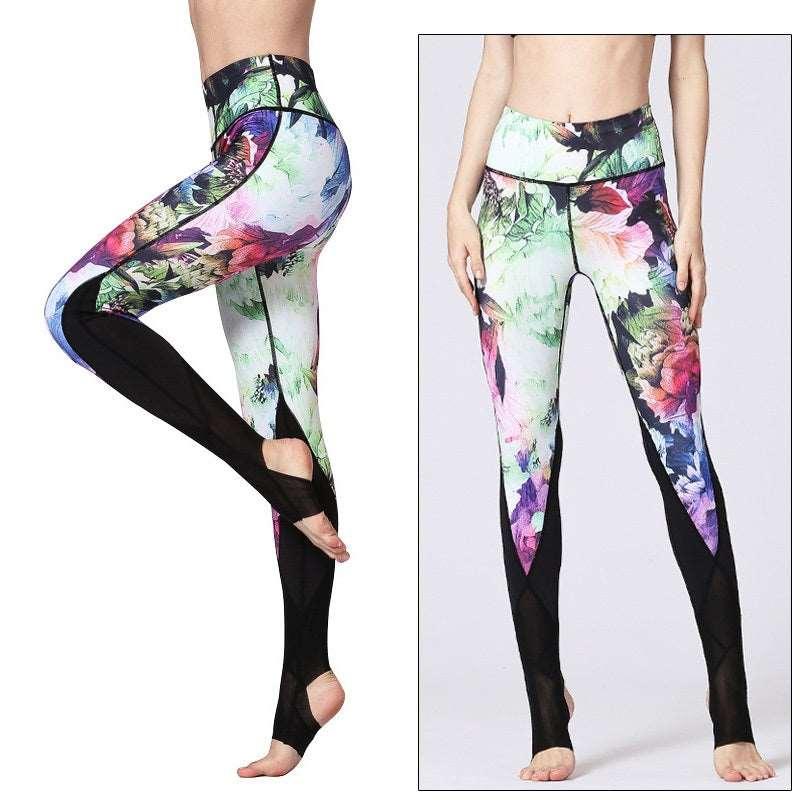 Fit4Goals™ High Waist Yoga Pants - Floral Push Up Leggings for Running - - Leggings