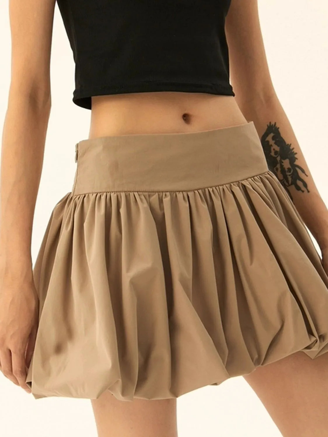 Ruched Bubble Hem Mini Skirt – Statement Volume with a Playful Twist - - Mini Skirt