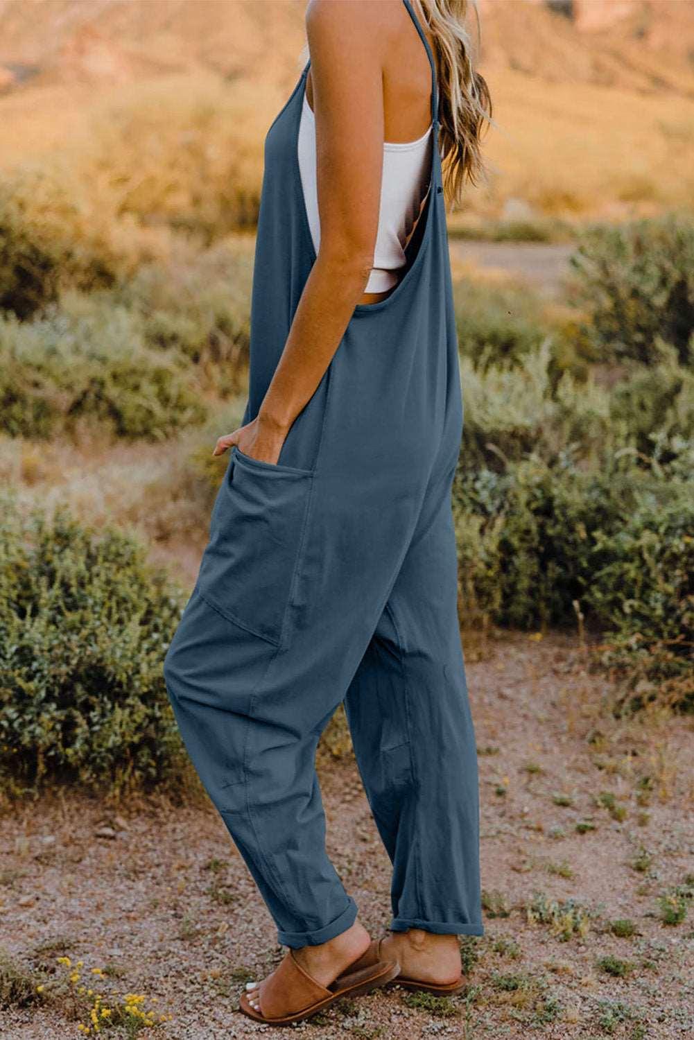 Double Take Full Size V-Neck Sleeveless Jumpsuit with Pockets - - Women's Fashion - Women's Clothing - Suits & Sets - Women's Sets