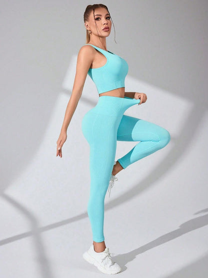 Scoop Neck Wide Strap Top and Pants Active Set - - LEGGINGS